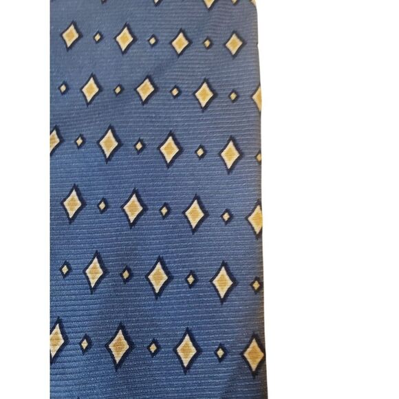 Woodward Mens‎ Tie Necktie Pre-Loved Luxury Blue Yellow Geometric Suit Casual - Picture 2 of 12